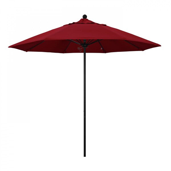 California Umbrella 9' Black Aluminum Market Patio Umbrella, Olefin Red 194061335598 - main